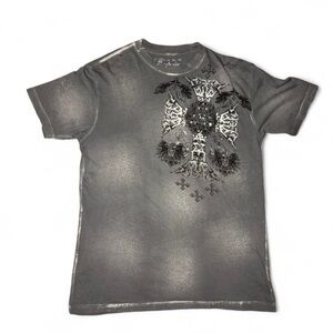 Archaic distressed grunge goth grey & black cross t-shirt Size M 🤍
